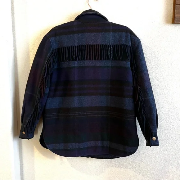 House of Harlow | Boho Western | Fringe Plaid Oversized Jacket – Size Small - Picture 3 of 7